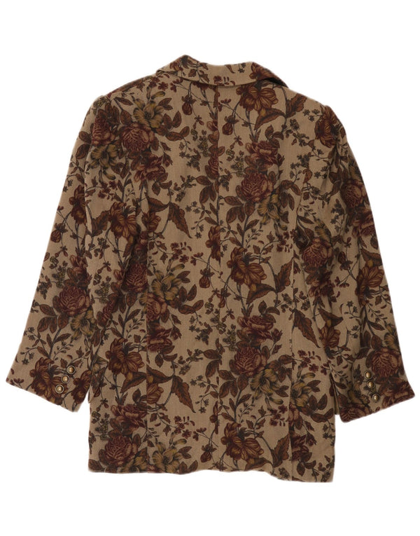 vintage Femmes 1 Bouton Blazer Veste UK 10 Petit Brun Floral