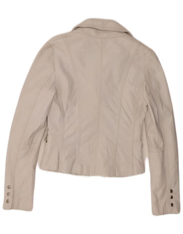 veste blazer en cuir femme vintage IT 44 Cuir blanc moyen