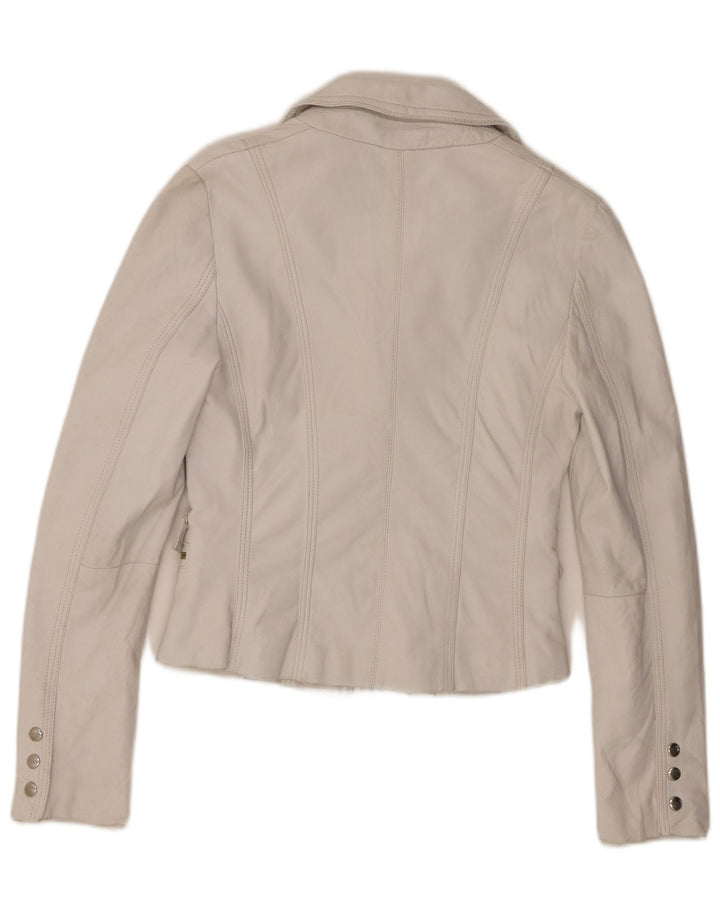 veste blazer en cuir femme vintage IT 44 Cuir blanc moyen
