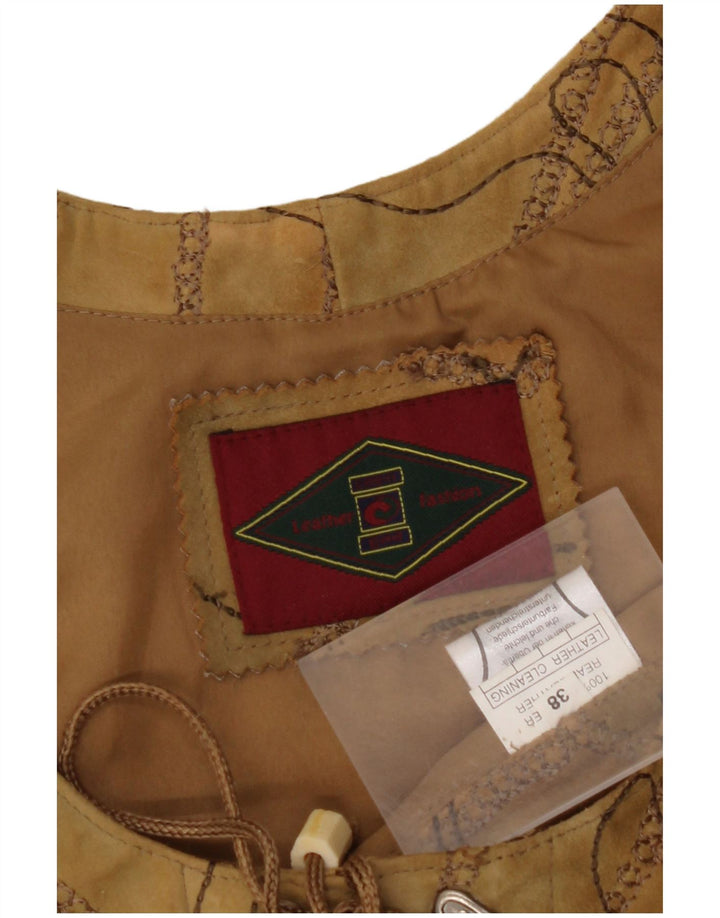 VINTAGE Gilet en daim femme EU 38 Cuir floral marron moyen