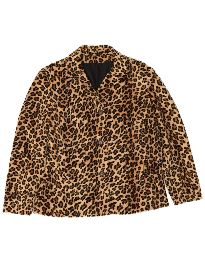 vintage Femme 3 Bouton Blazer Veste UK 14 Grand Beige Animal Print