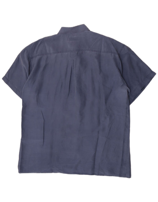 vintage Chemise à manches courtes pour hommes Grand classique en soie bleue