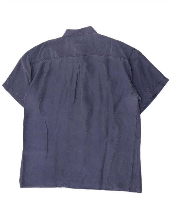vintage Chemise à manches courtes pour hommes Grand classique en soie bleue
