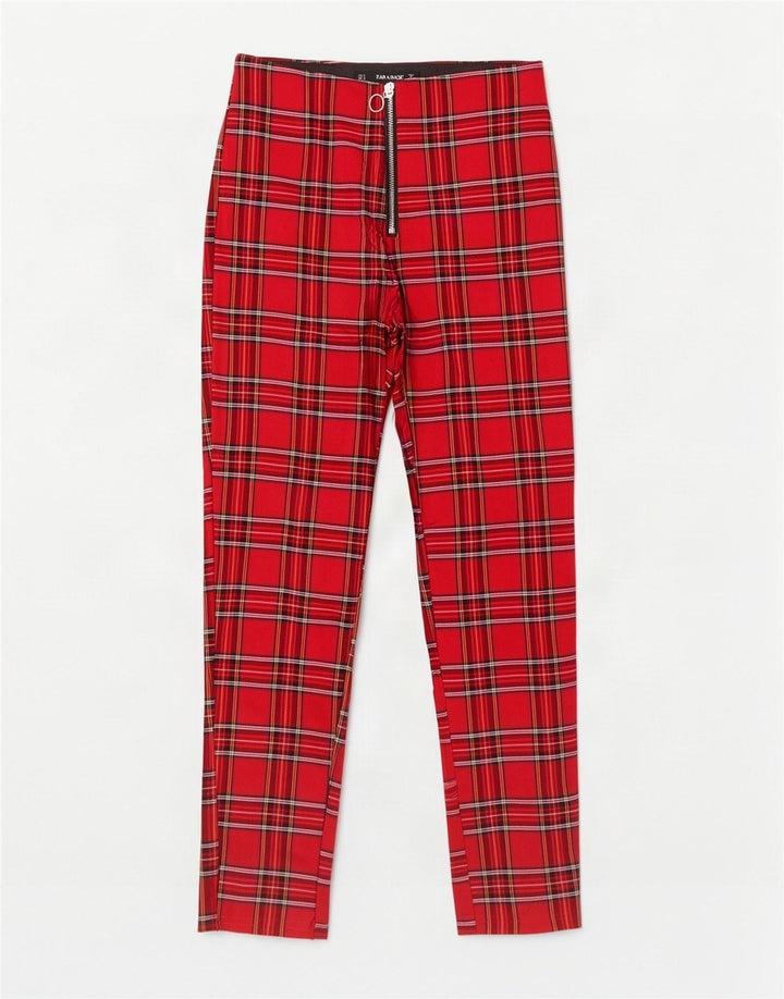 Zara Pantalon court skinny pour femme Medium W28 L26 Rouge à carreaux