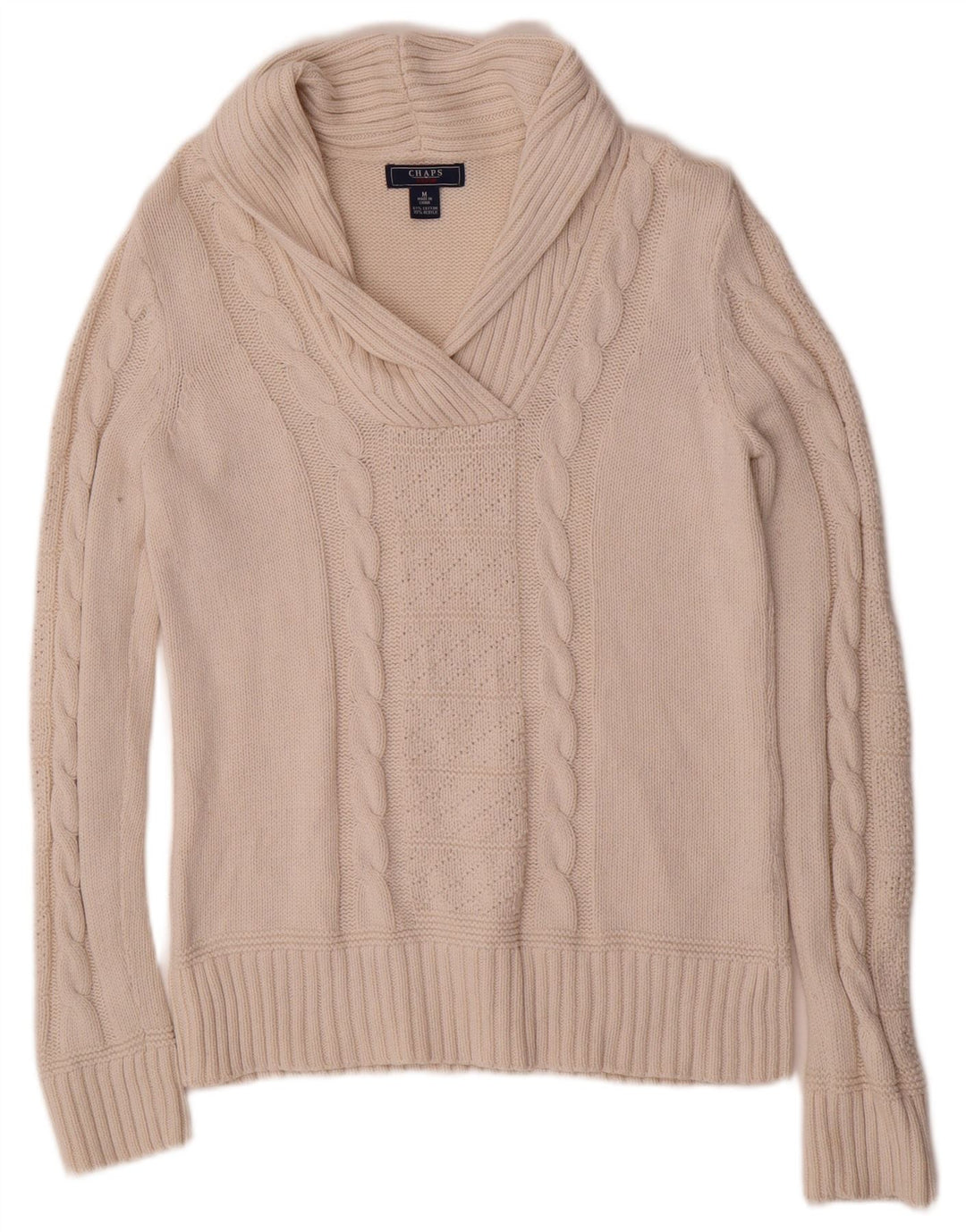 Chaps Pull à col châle pour femme UK 12 en coton blanc moyen