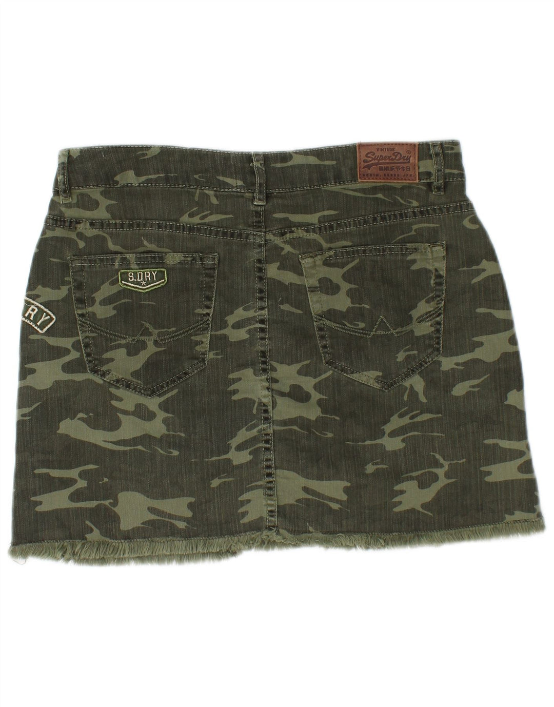 SUPERDRY Femme Mini Jupe En Jean Medium W30 Kaki Camouflage