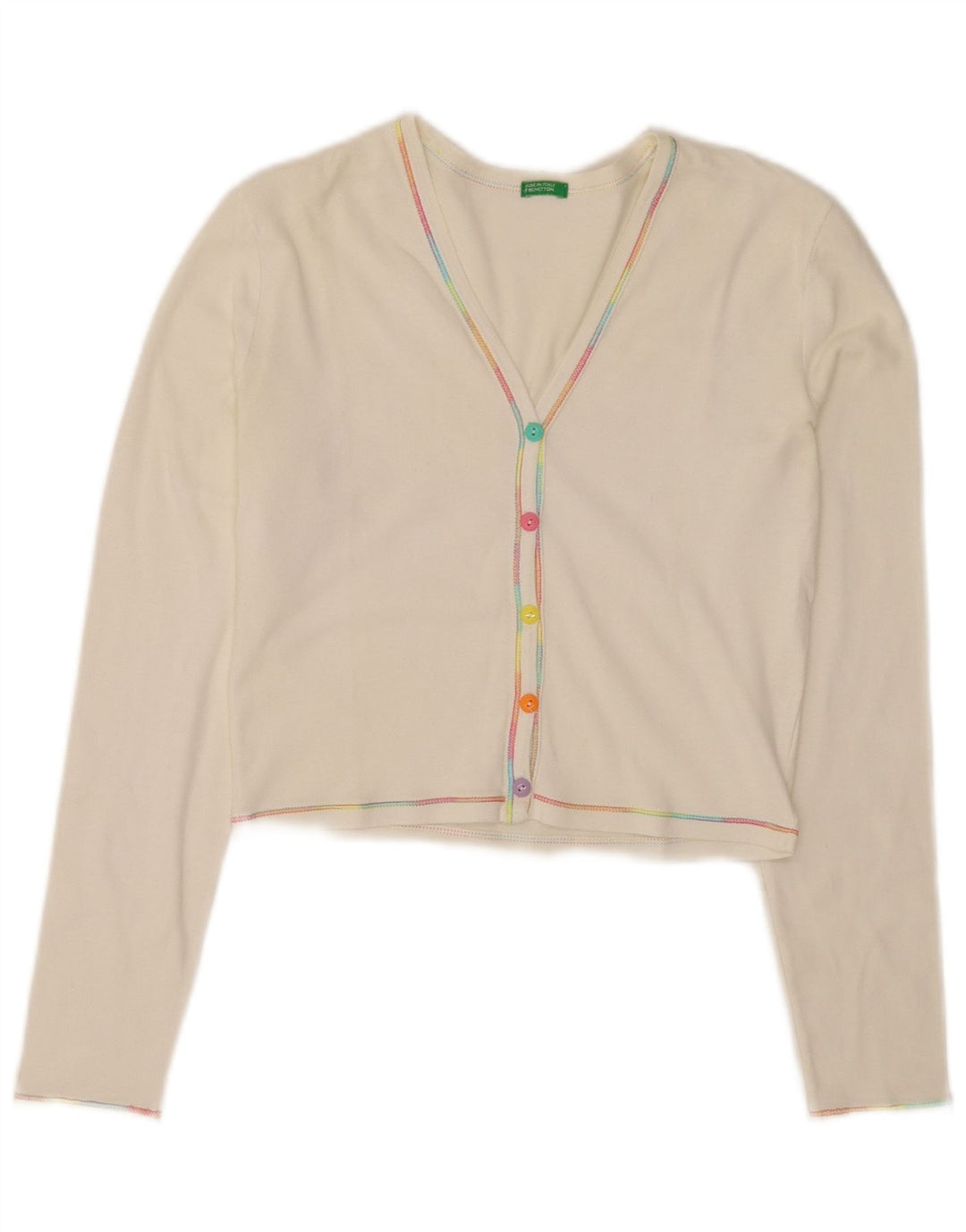 Benetton Cardigan court pour femme UK 8 Small Blanc