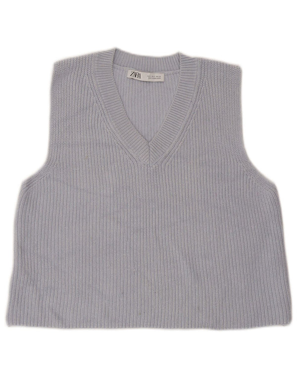 Zara Womens Crop Vest Débardeur UK 10 Petit Bleu Coton