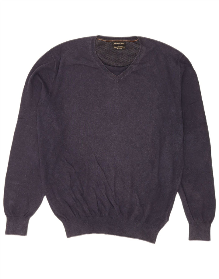 Massimo Dutti Pull col V pour homme en coton bleu marine Taille L