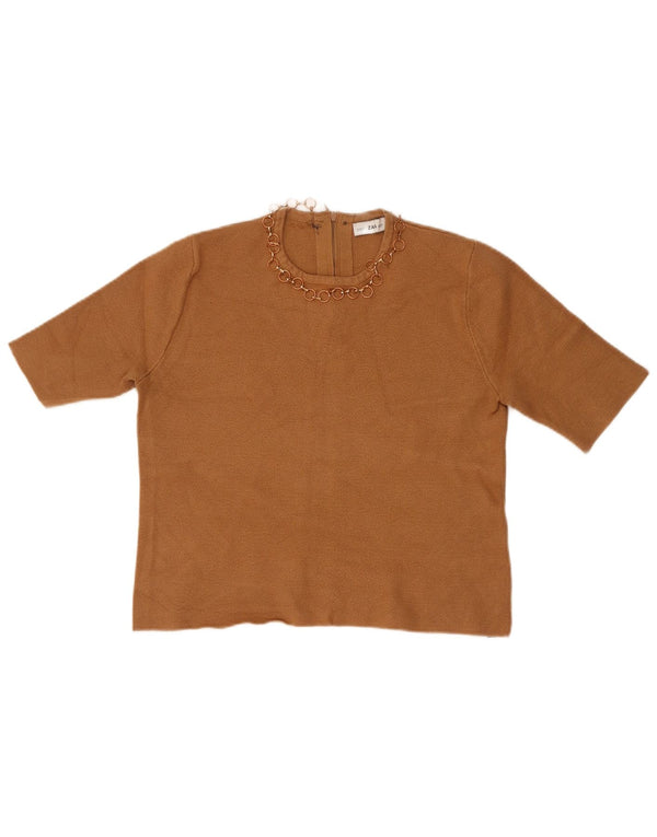 Zara Haut court à manches courtes pour femme UK 12 Marron moyen
