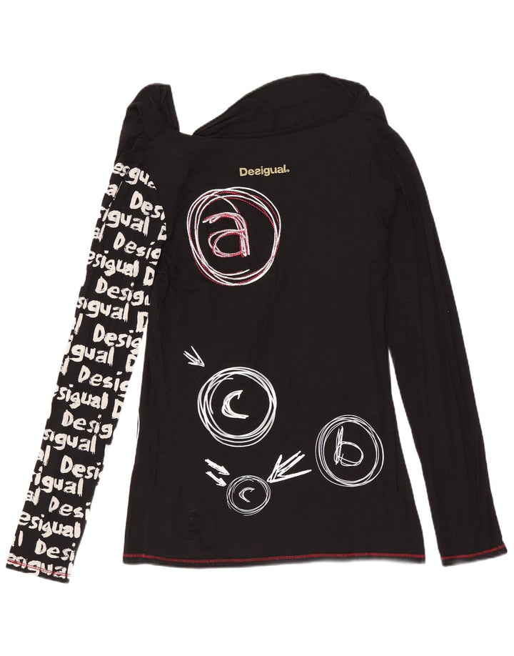 DESIGUAL Haut graphique à épaules dénudées et manches longues pour femme UK 12 Noir moyen