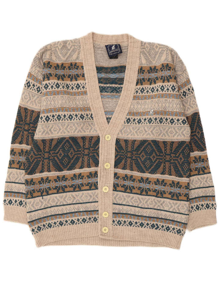 North Pole Cardigan pour homme en laine Fair Isle Beige Large