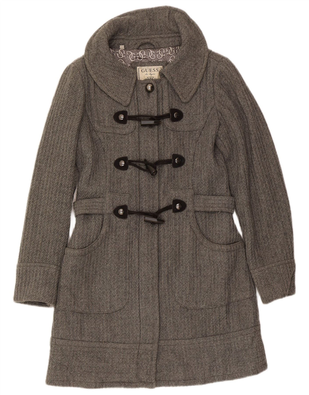 Guess Duffle Coat Femme UK 10 Petit Gris Polyester
