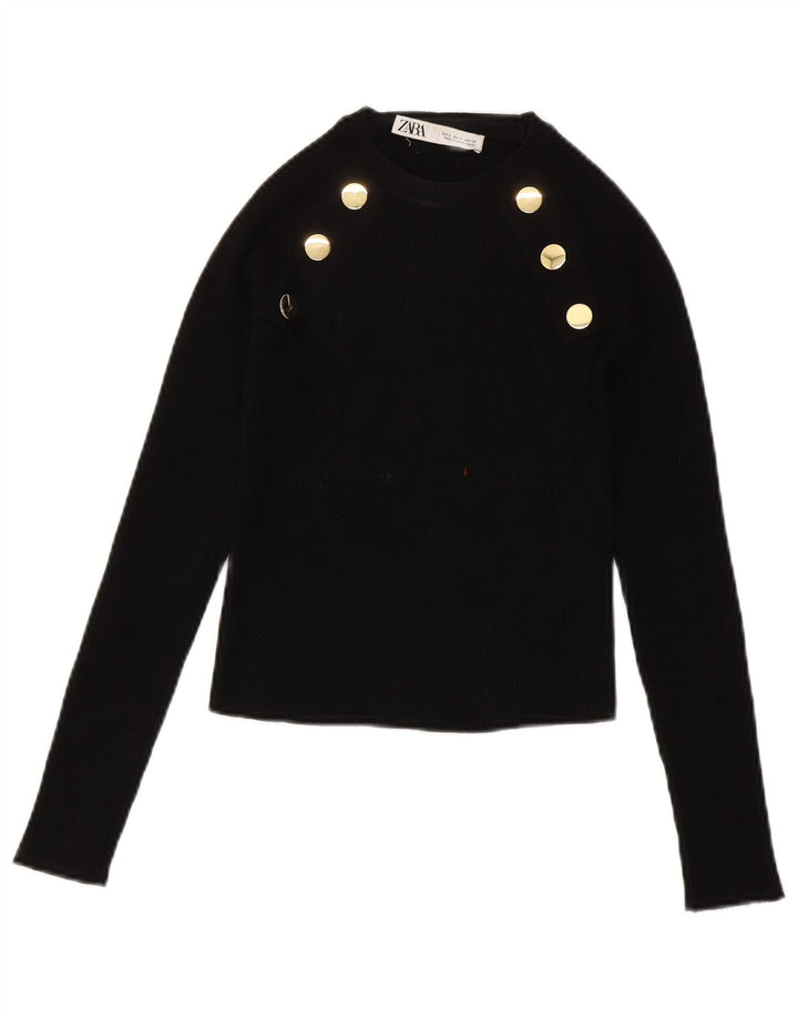 ZARA Pull court à col bateau pour femme UK 8 Small Noir Viscose