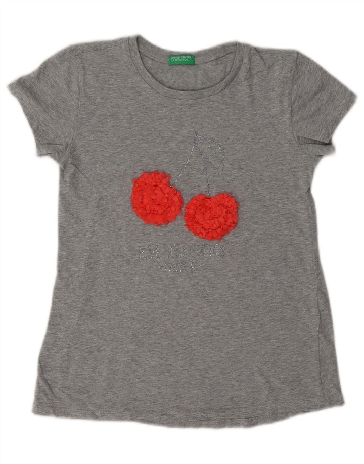Benetton T-Shirt Graphique Femme UK 12 Gris Moyen