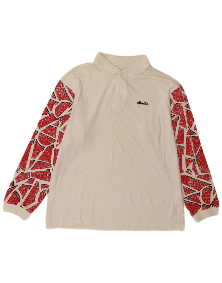 ELLESSE Polo à Manches Longues Homme IT 50 Coton Géométrique Blanc Moyen