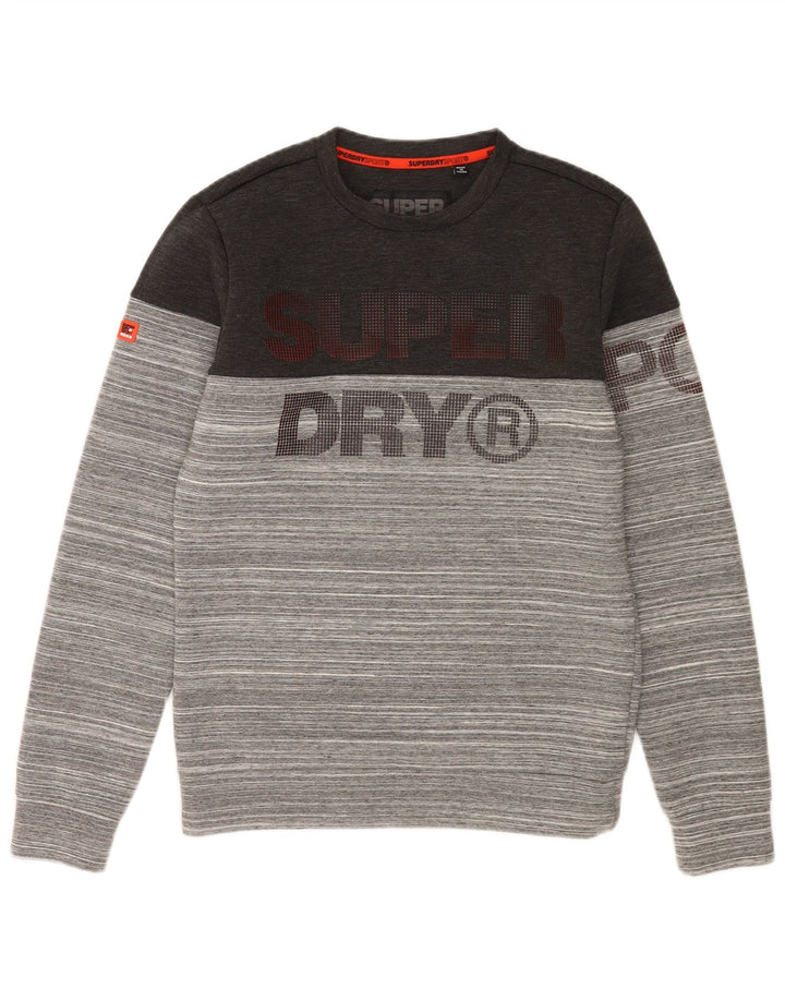 Superdry Mens Graphic Sweatshirt Jumper Small Grey Striped Polyester