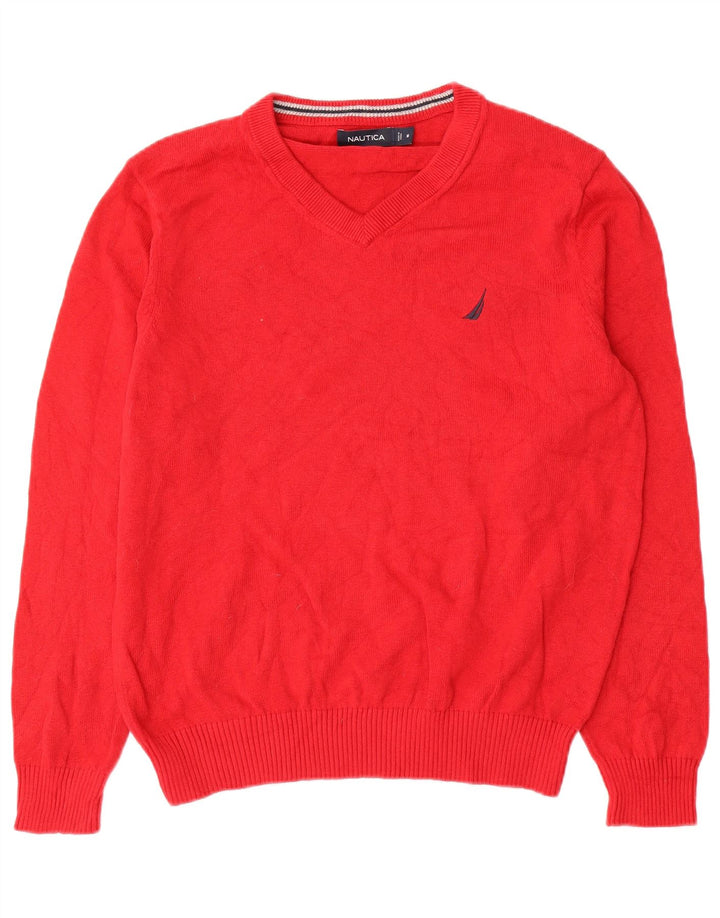 Nautica Pull Col V Homme Rouge Moyen Coton