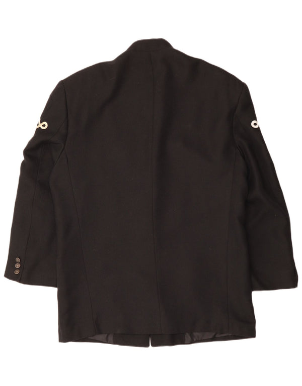 VINTAGE Homme 5 Bouton Blazer Veste UK 40 Grande Viscose Noire