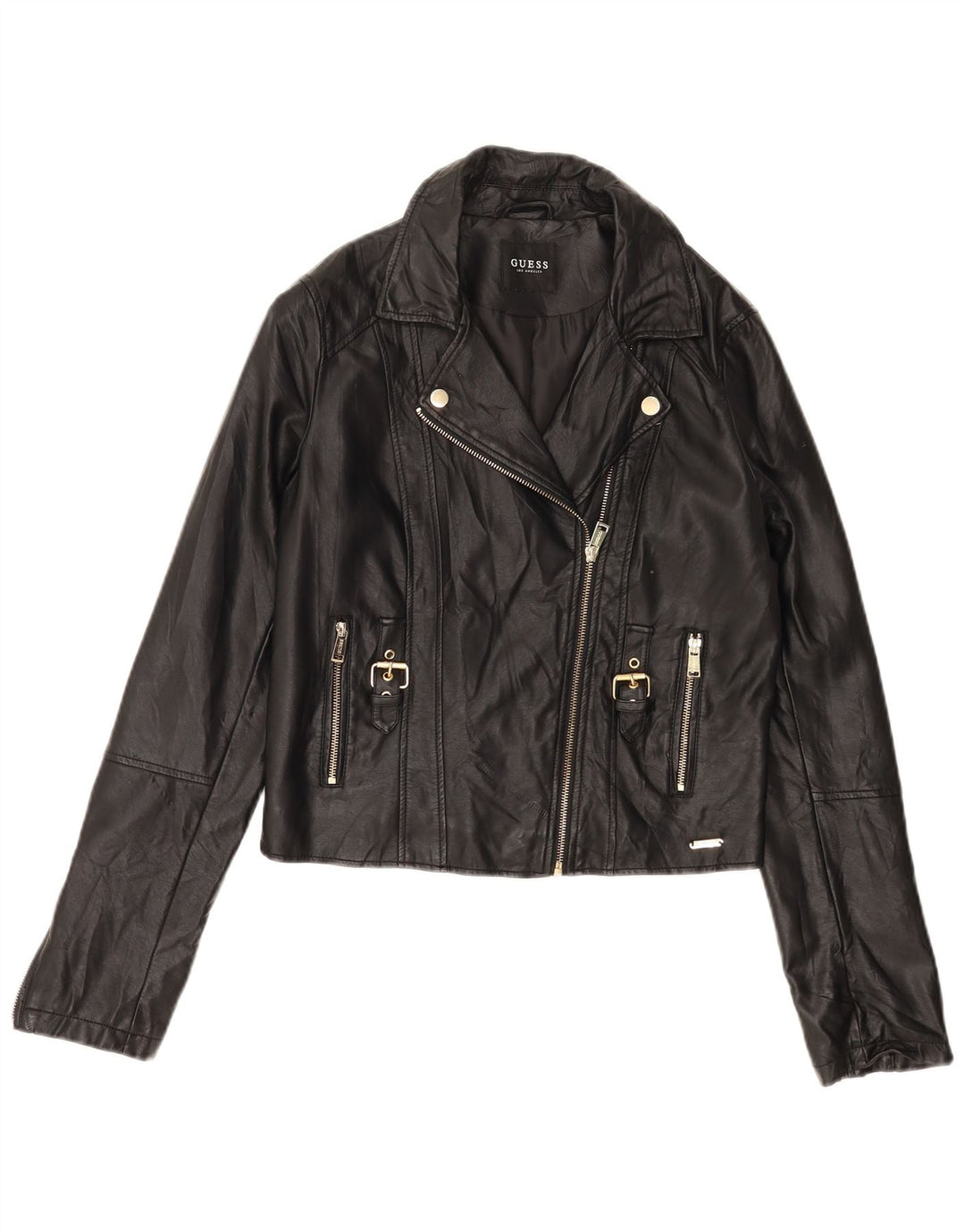 Guess Veste de motard courte en similicuir pour femme UK 12 polyuréthane noir moyen