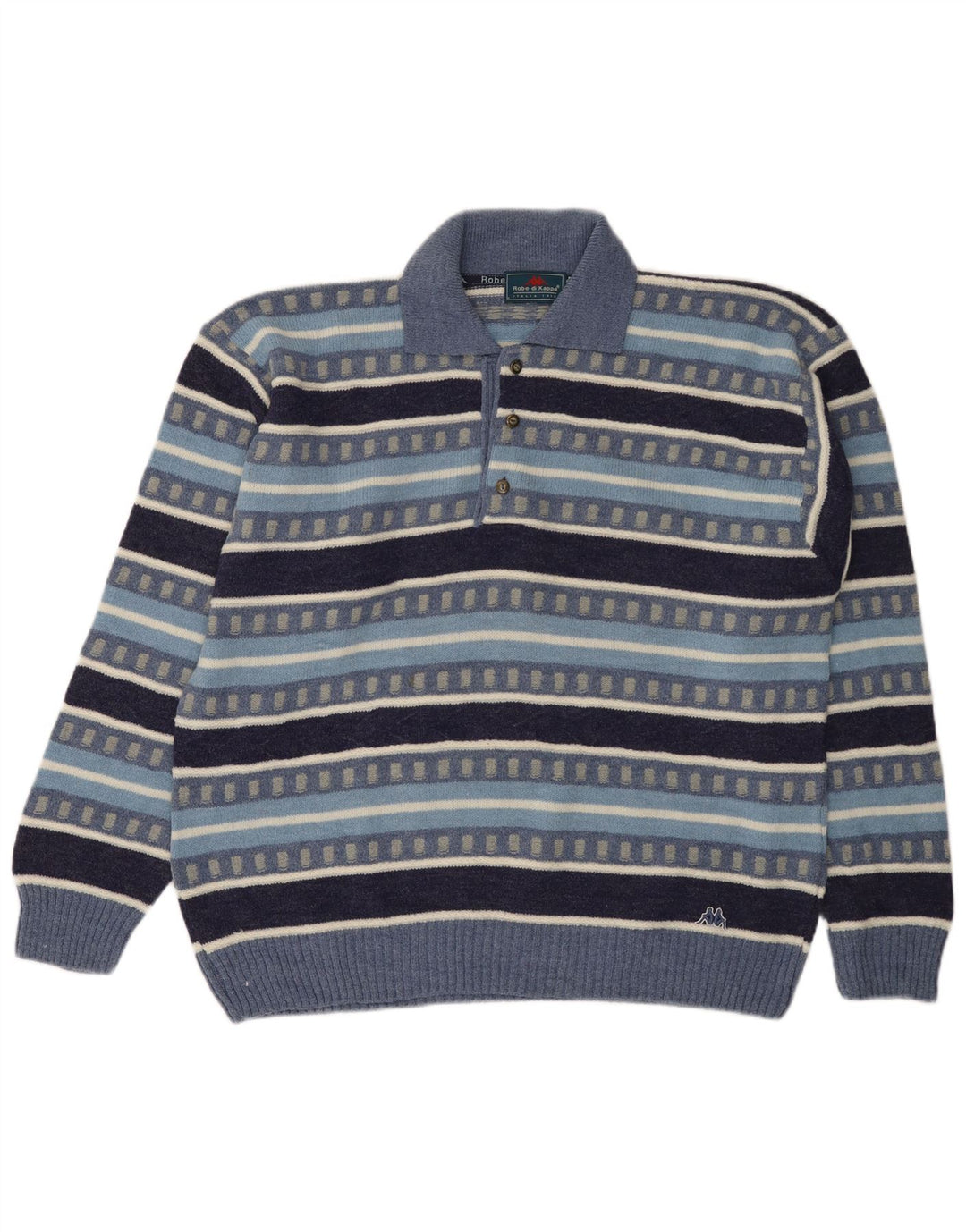 Kappa Pull à col polo pour homme en laine à rayures bleues