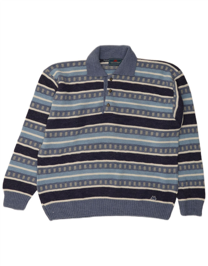 Kappa Pull à col polo pour homme en laine à rayures bleues
