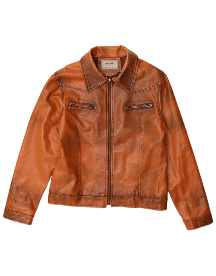 VINTAGE Veste en cuir femme UK 14 Grand Marron