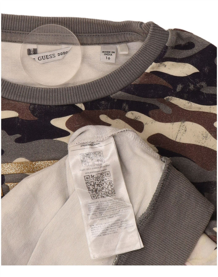 GUESS Sweat-shirt court graphique pour femme UK 16 Large Gris Camouflage