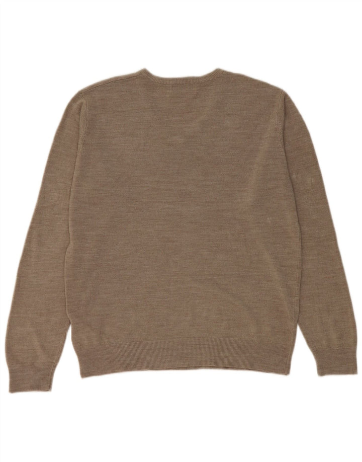 Marks & Spencer Pull coupe classique à col en V pour homme, grand, beige, acrylique