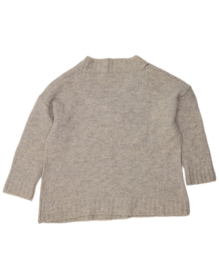 Zara Pull surdimensionné à col en V pour femme UK 10 Petit Acrylique Gris