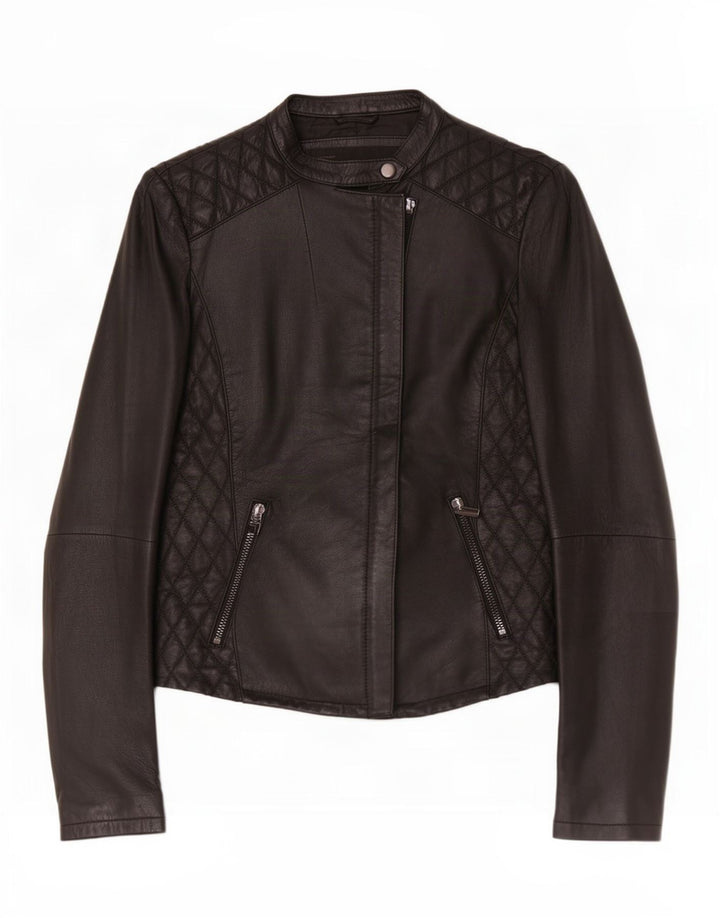 Zara Veste motard pour femme UK 10 Petit cuir noir