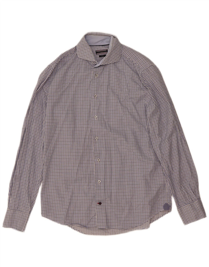 Tommy Hilfiger Chemise ajustée pour homme Taille 41/16 Grand carreaux bleus
