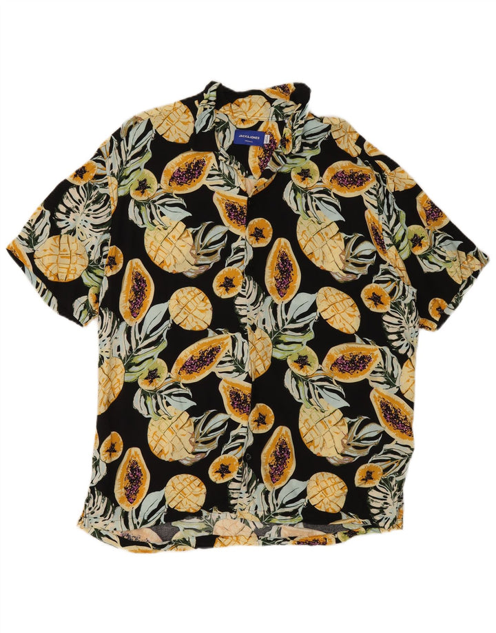 Jack & Jones Chemise à Manches Courtes Homme Noir Moyen Floral Viscose