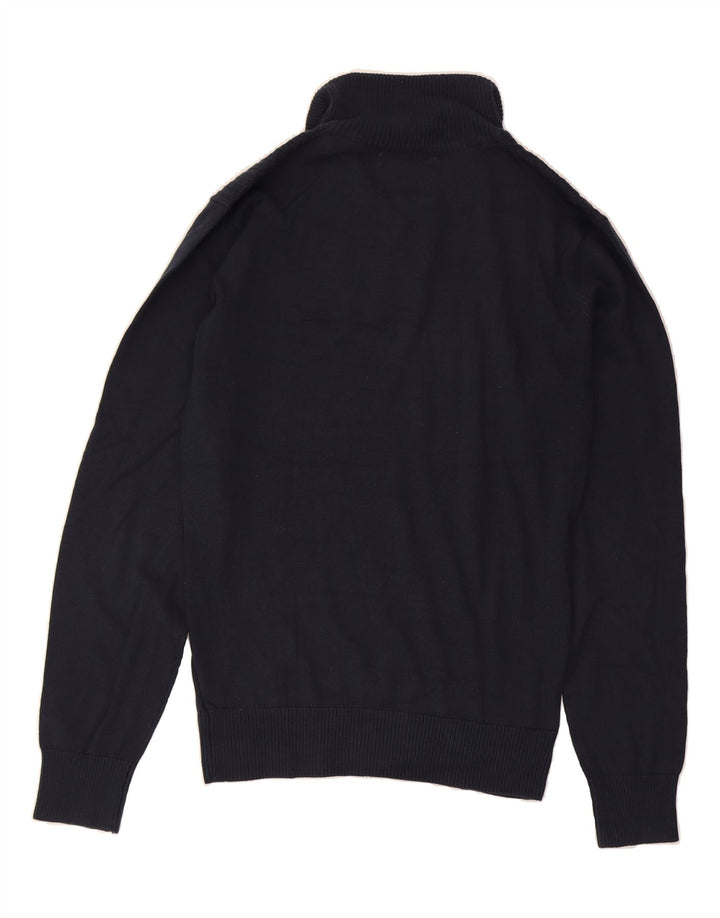 JACK & JONES Mens Button Neck Jumper Sweater Medium Navy Blue Vintage Jack & Jones and Second-Hand Jack & Jones from Messina Hembry 