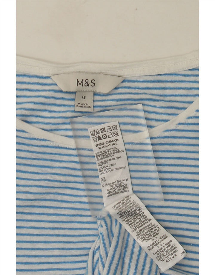 Marks & Spencer T-shirt pour femme en lin rayé bleu moyen UK 42