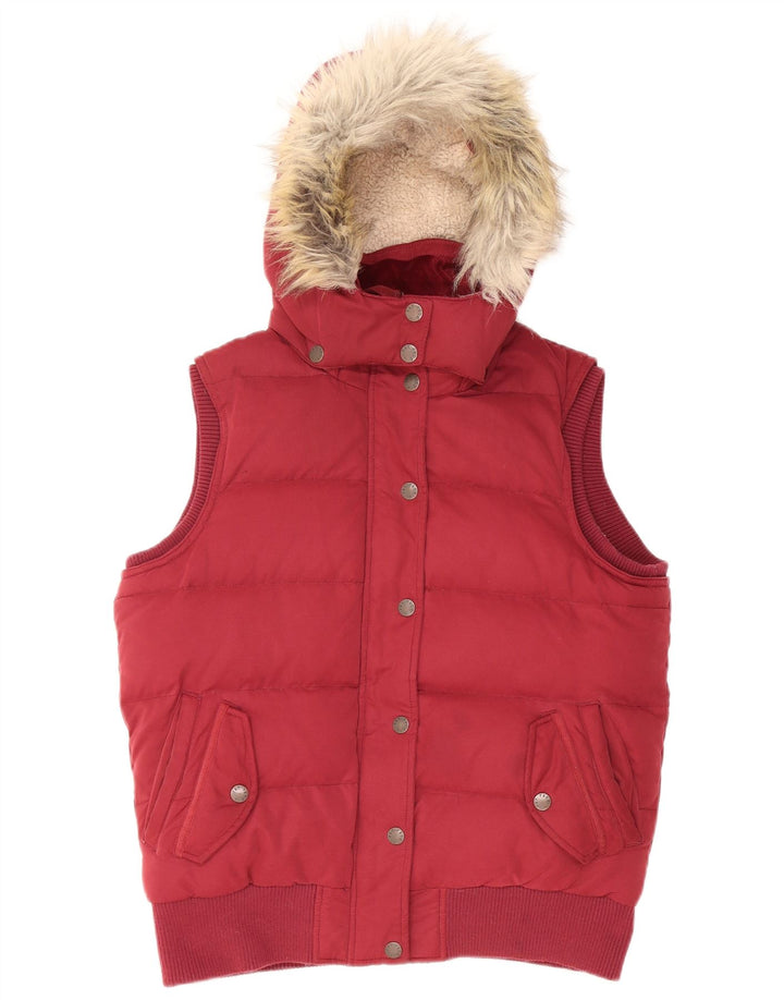 FAT FACE Gilet rembourré à capuche pour femme UK 12 Polyester bordeaux moyen