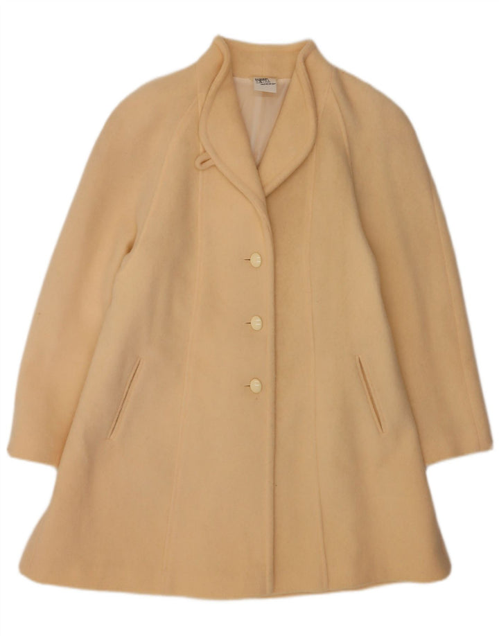 vintage Femme Pardessus UK 14 Grande Laine Beige Beige