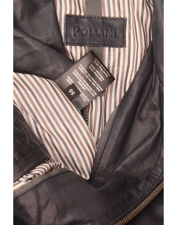 Pollini Veste en Cuir Bomber Homme IT 50 Grand Cuir Bleu Marine