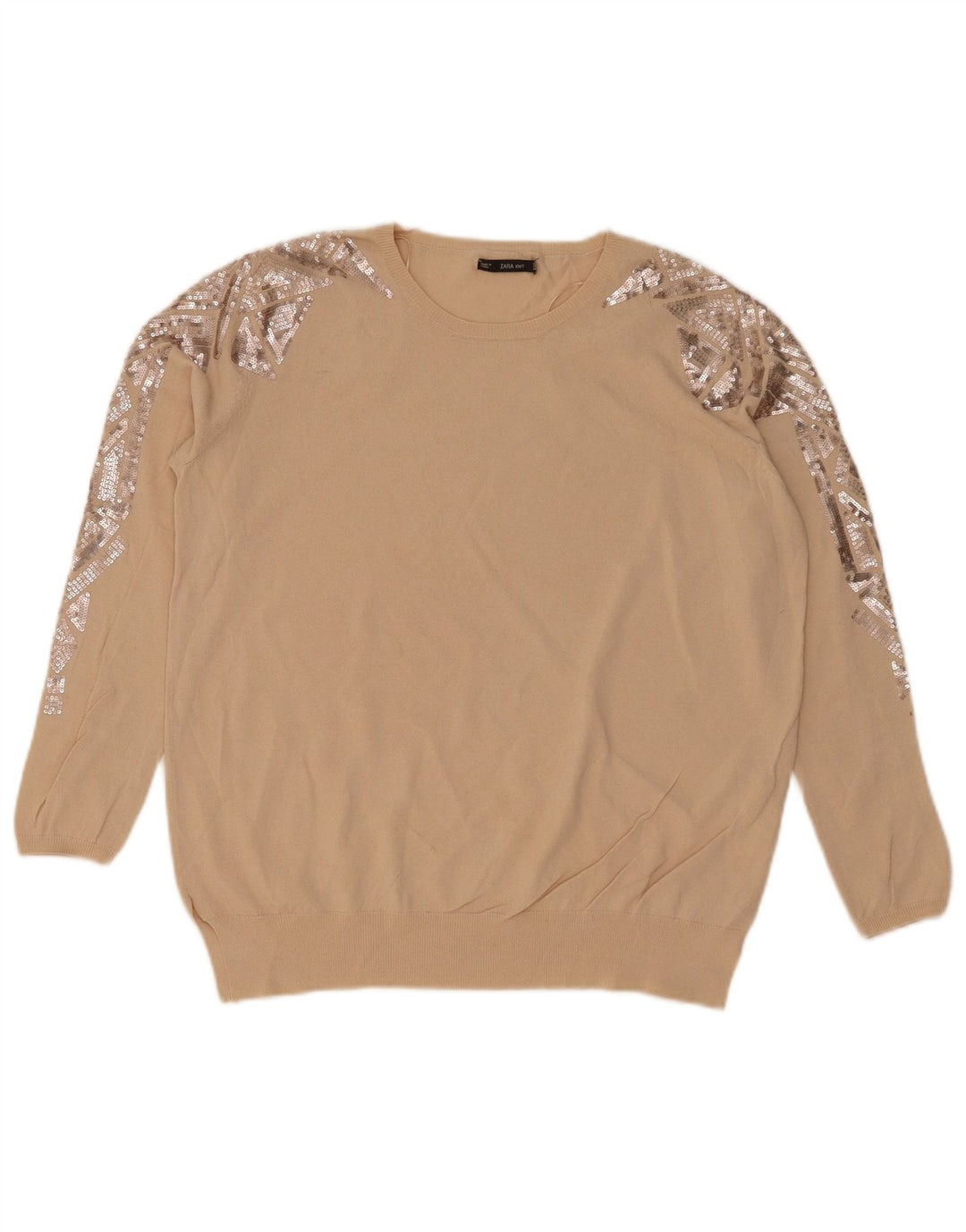 Zara Pull ras du cou pour femme UK 14 Beige moyen géométrique
