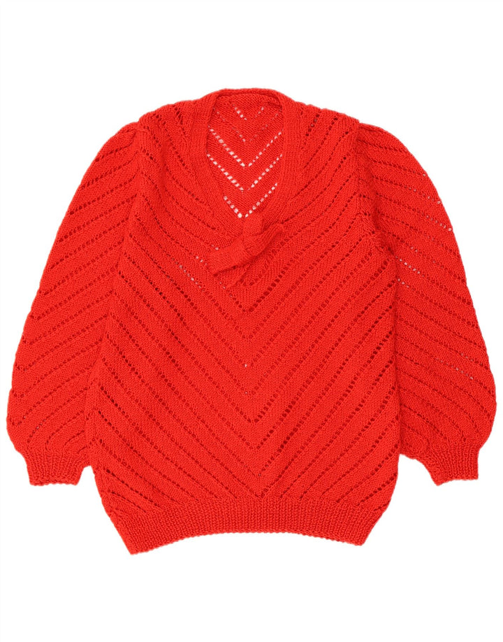 vintage Femmes Front Tie V-Col Jumper Pull UK 10 Petit Rouge
