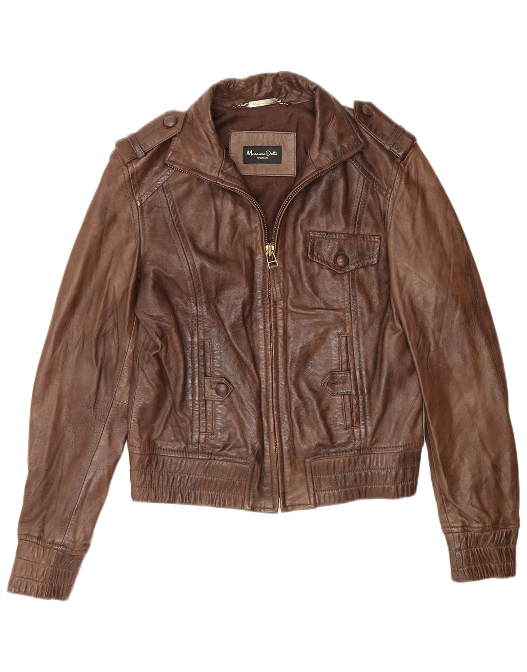 Massimo Dutti Veste en cuir militaire pour femme UK 14 Marron moyen