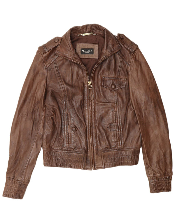 Massimo Dutti Veste en cuir militaire pour femme UK 14 Marron moyen