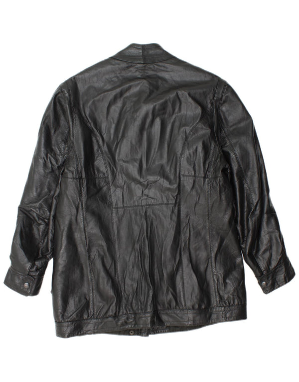 Veste en cuir femme vintage UK 14 Noir Moyen
