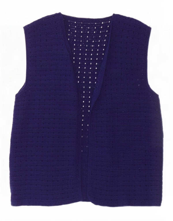 vintage Femme Sans Manches Cardigan Pull UK 16 Grand Bleu Marine