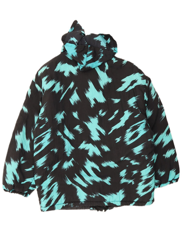 Veste rembourrée à capuche femme vintage UK 16 Grand Black Tie Dye