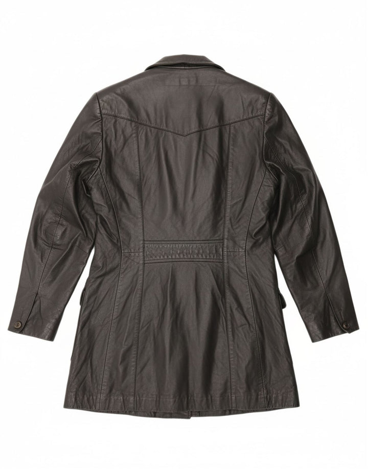 ANFOR Womens Double Breasted Leather Coat IT 50 XL Black Leather Vintage Anfor and Second-Hand Anfor from Messina Hembry 