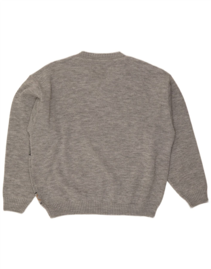 VINTAGE Pull col V pour homme UK 46/48 2XL Gris Argyle/Diamant