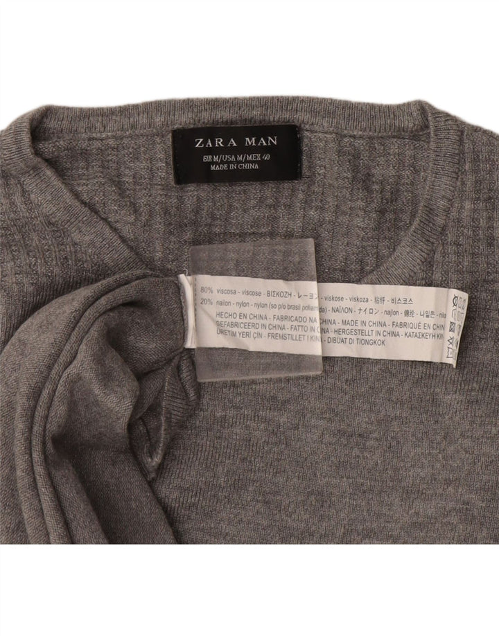 Zara Pull Col Rond Homme Gris Moyen Viscose Moucheté
