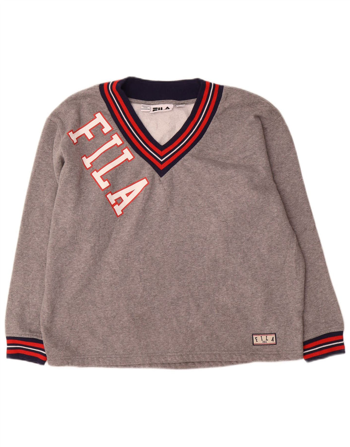 Fila Sweat-shirt graphique pour femme UK 14 Large Gris Colorblock