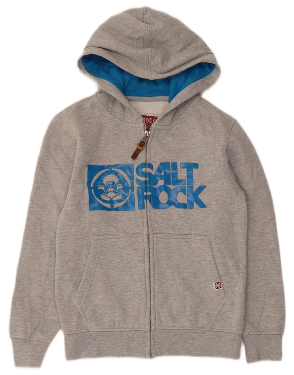 Saltrock Pull à capuche zippé graphique pour garçon 7-8 ans Gris Coton